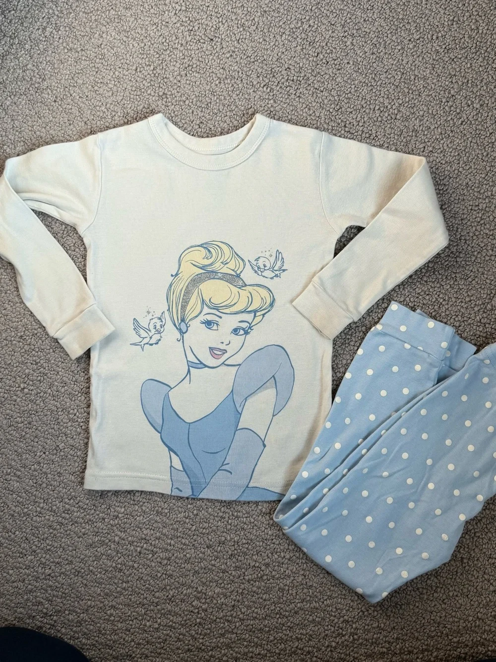 babyGAP x Disney Cinderella Girls Blue 2pc Long Sleeve Polka Dot Pajamas 5Y